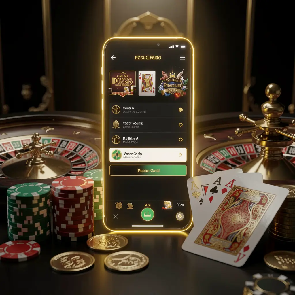 4P4P online casino account portal featuring a glowing smartphone, premium cards, chips, roulette wheel, and coins against a black and gold background with cinematic lighting in a realistic 3D render