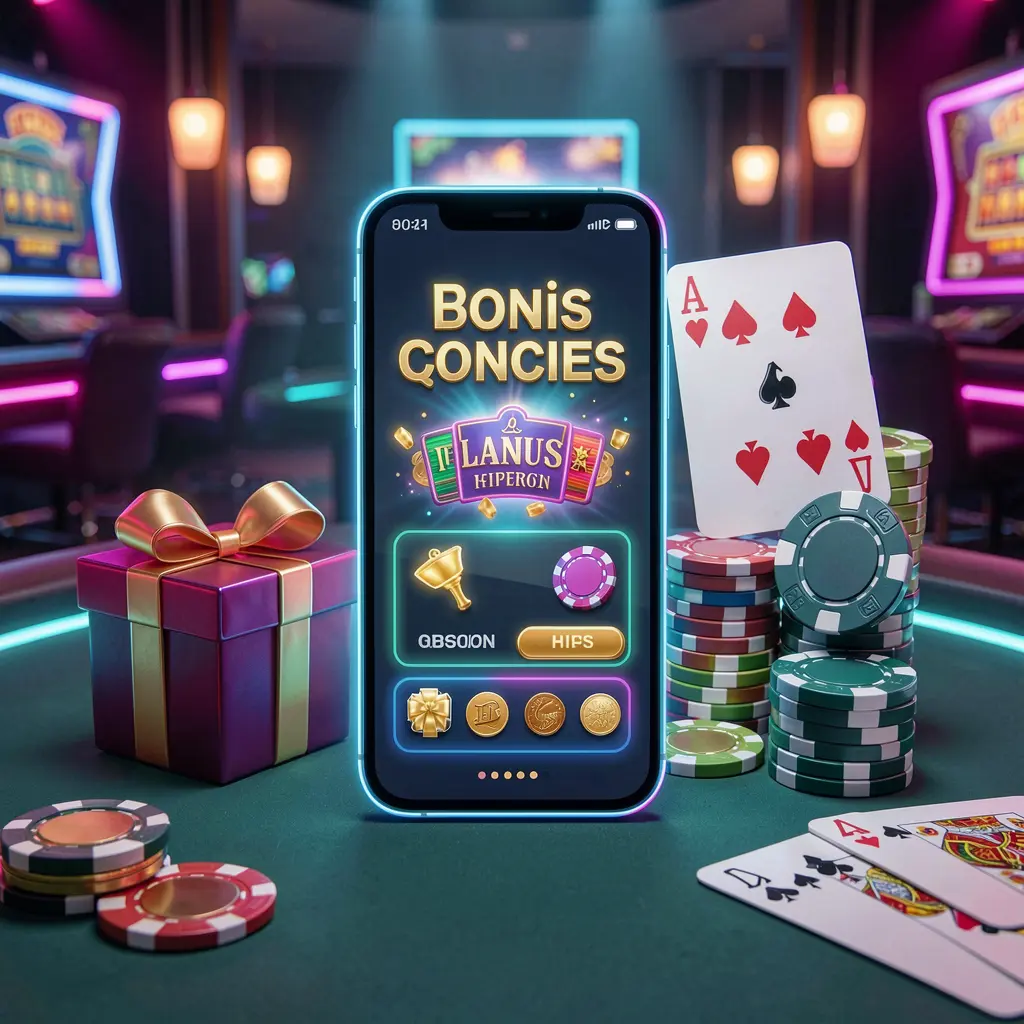 Modern casino website hero scene featuring a smartphone with glowing interface surrounded by bonus gift box, chips, coins, and playing cards in premium neon casino style, showcasing 4P4P brand
